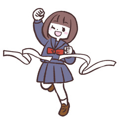 ゴールする女子学生のイラスト