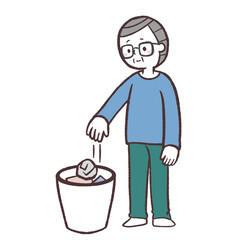 ゴミを捨てるシニア男性のイラスト