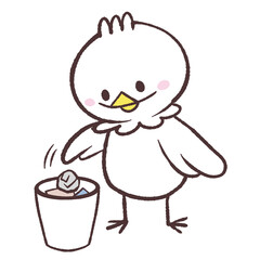 ゴミを捨てる白い鳥のイラスト