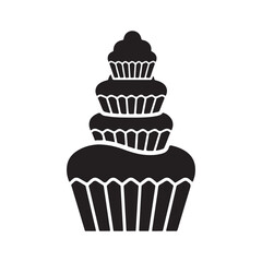 Black Silhouette Graphic of a Tiered Cupcake Tower