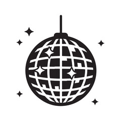 Monochrome Disco Ball Silhouette with Star Sparkles