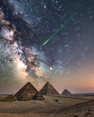 Giza Pyramids Complex Under a Starry Night Sky with the Milky Way and a Meteor Egypt ancient Egypt
