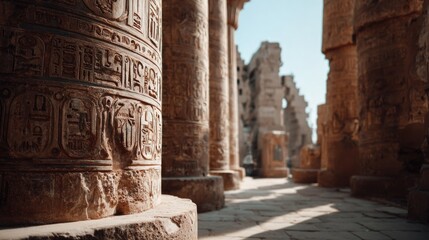 Egyptian architectural carvings with calligraphy and hieroglyphs 
