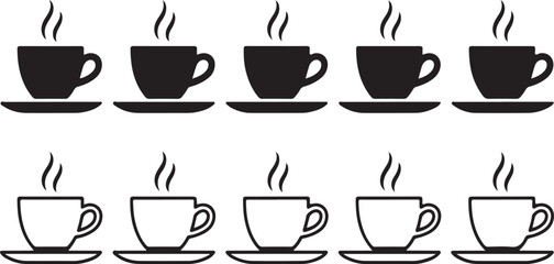 Aromatic Coffee Cup Collection Silhouette on Transparent Backdrop for Cafe Menu and Branding