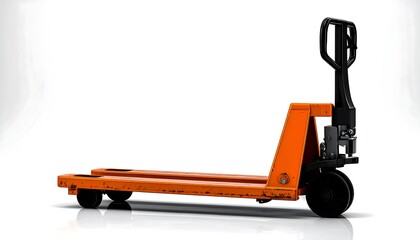 Orange hand pallet jack on a white background
