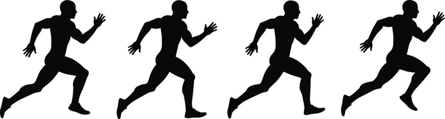 Four Silhouettes of a Male Runner in Mid- Stride on White Background running