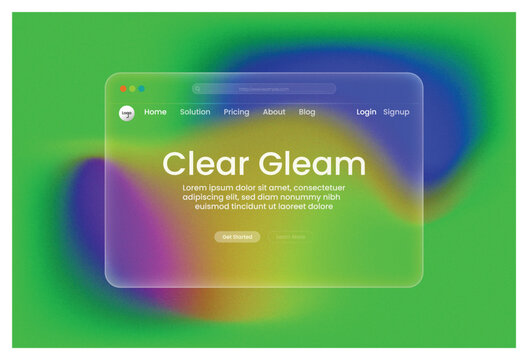 Modern Website Interface Clear Gleam Aesthetic Design UXUI Navigation Home Solution Pricing Blog Login Signup Vibrant