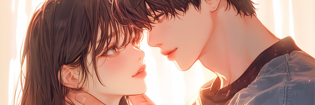 Naklejki K-Pop Romance Korean Manga Illustration of a Young Couple Hanging Out Banner