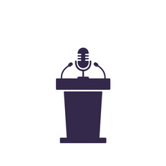 Silhouetted podium with microphones, a symbol of speech or presentation on a white background