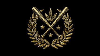 Logo of two golden baseball bats crossed together, with an olive branch in the middle and a laurel wreath around it all