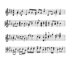 Music notation sheet with notes, treble and bass clef, and time signature