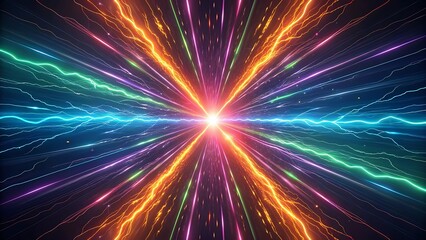 Abstract vibrant energy explosion radiating from a bright central light source