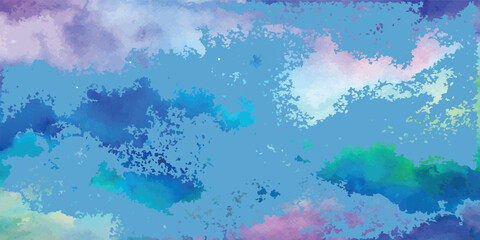 Obraz premium Abstract watercolor splashes of blue purple and green on a light blue background paint