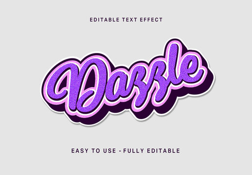 Purple Glitter Sticker Cutout Text Effect 3D Cursive font