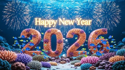 Happy New Year 2026: Underwater Coral Reef Celebration - Powered by Adobe