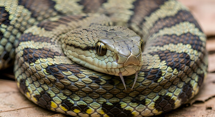 Fototapeta premium Eastern Massasauga Rattlesnake Close-Up - A Venomous Beauty in Focus.