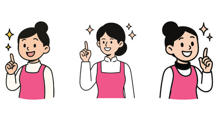 Cartoon Vector of Smiling Character Pointing Up – Inspired and Thoughtful Expression