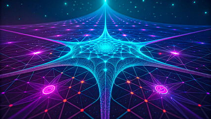 Dynamic network data visualization with vibrant glowing lines and digital connections, futuristic design