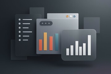 Modern 3d abstract visualization of financial data charts and graphs on dark background