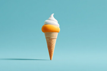 A delightful confection of whipped cream, candied orange, and crispy cone, poised against a serene cerulean backdrop.