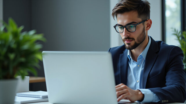 Professional Businessman Working on Laptop in Office
