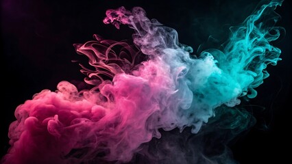 Vibrant pink and teal smoke swirling against a dark background
