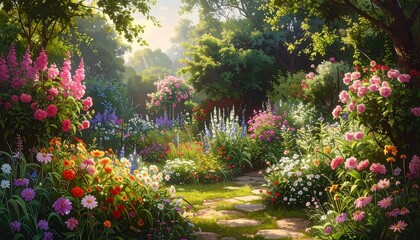 A Colorful Garden Path Blossoming with Delightful Flowers