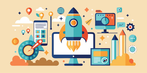 Startup concept illustration on beige background
