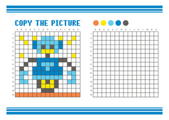 Copy the picture grid drawing worksheet for kids. Pixel art robot