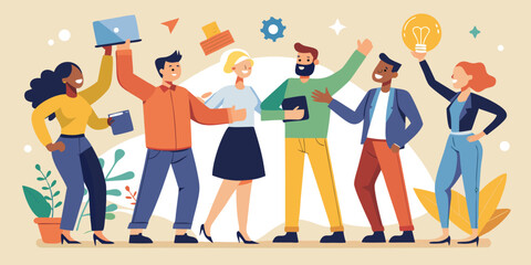 Obraz premium Corporate teamwork illustration with beige backdrop 
