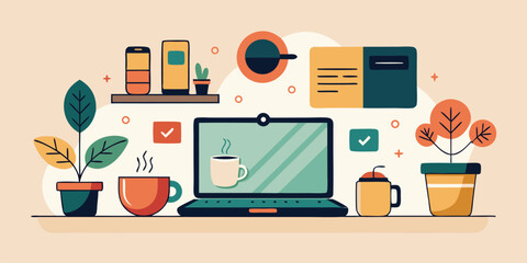 Remote work illustration with beige background

