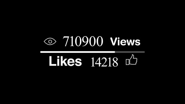 A close-up view of a video views counter quickly increasing from 0 to million views on a transparent background. Social Network Likes and Views with a counter number
