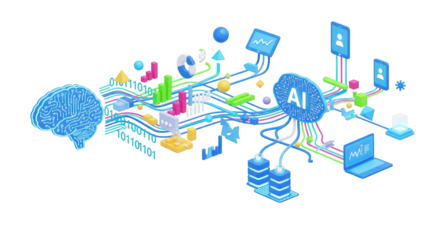 Futuristic Artificial Intelligence Concept: Digital Brain Connecting Devices in a Network