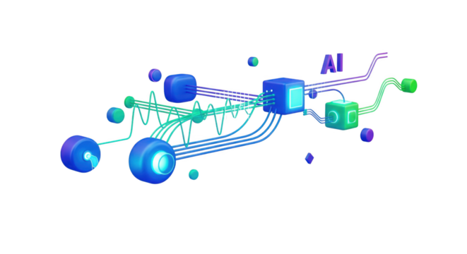 Abstract futuristic rendering representing artificial intelligence network processing