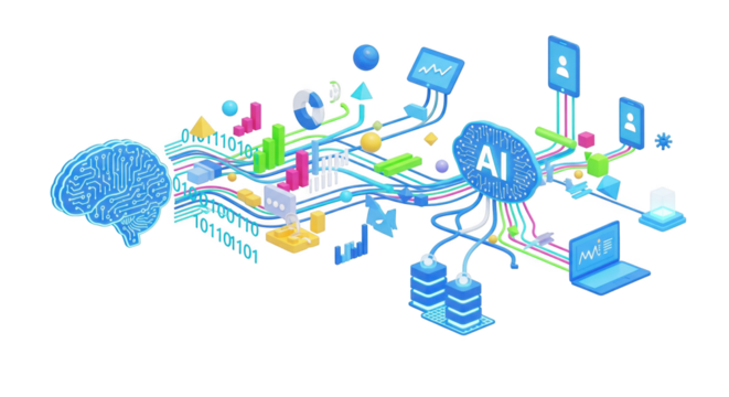 Futuristic Artificial Intelligence Concept: Digital Brain Connecting Devices in a Network