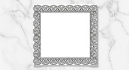 Elegant frame for certificate: a decorative gray ornamental frame with a touch of sophistication on marble surface, symbolizing elegance and prestige, perfect for certificates, diplomas and awards.