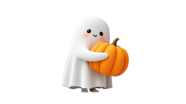 Cute ghost with pumpkin isolated on transparent background