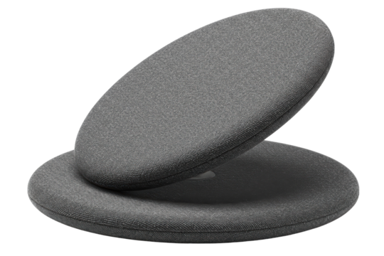 Ergonomic gray fabric wobble cushion for active sitting posture isolated with transparent background