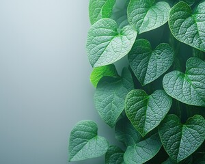 Close-up of vibrant green leaves against a light gray background