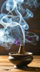 Incense smoke rising from a cone