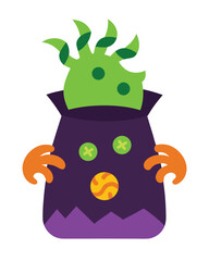 Vector art of cute cartoon monster in a bag