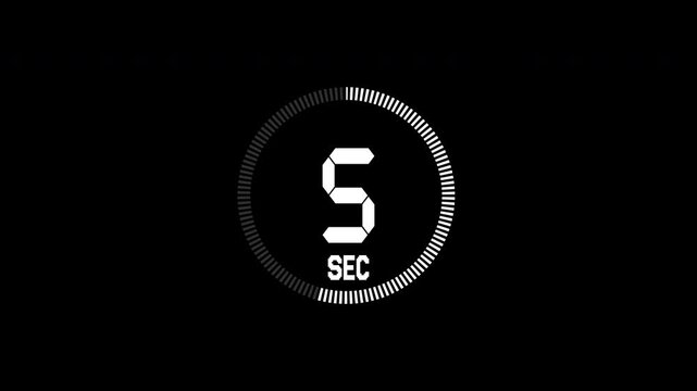 10 second countdown timer animation on black background. Round circle countdown. 4k video.