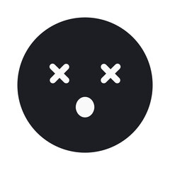 ショックを受けた顔のシンプルなアイコン（顔部分黒塗り・白線版）