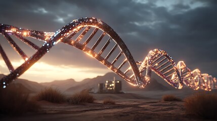 Dna structure genetic molecule science biology helix biotechnology medical research background futuristic landscape