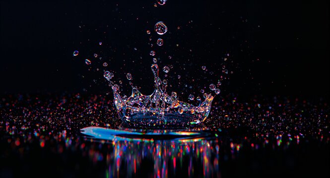 Silver metallic grid over deep navy surface with holographic rainbow reflections shifting across angular intersections