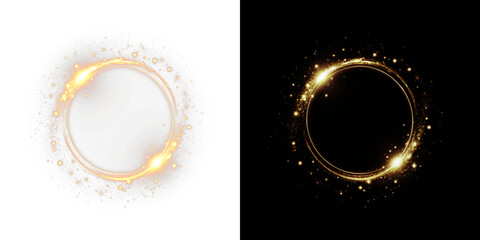 Golden circle sparkler light effect featuring a transparent background PNG overlay circles design for versatility