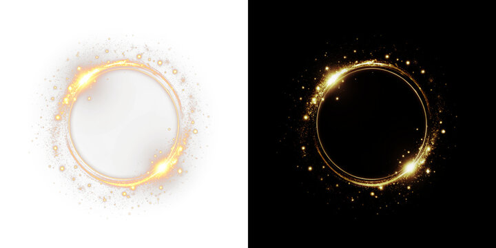 Golden circle sparkler light effect featuring a transparent background PNG overlay circles design for versatility