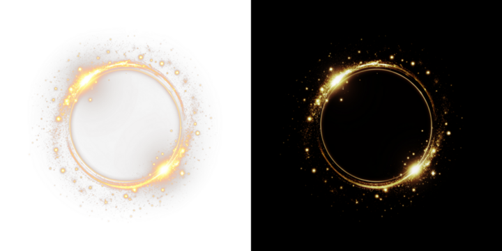 Golden circle sparkler light effect featuring a transparent background PNG overlay circles design for versatility