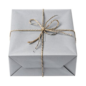 Gray gift box tied with twine