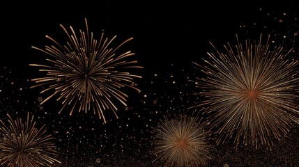 Obraz premium Golden fireworks explode in dark sky, celebratory and festive background